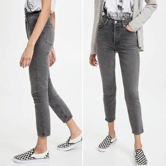 AGOLDE Nico High Rise Cropped Slim Jeans Gray Ceremony Wash Button Fly Size 29 - Picture 9 of 12